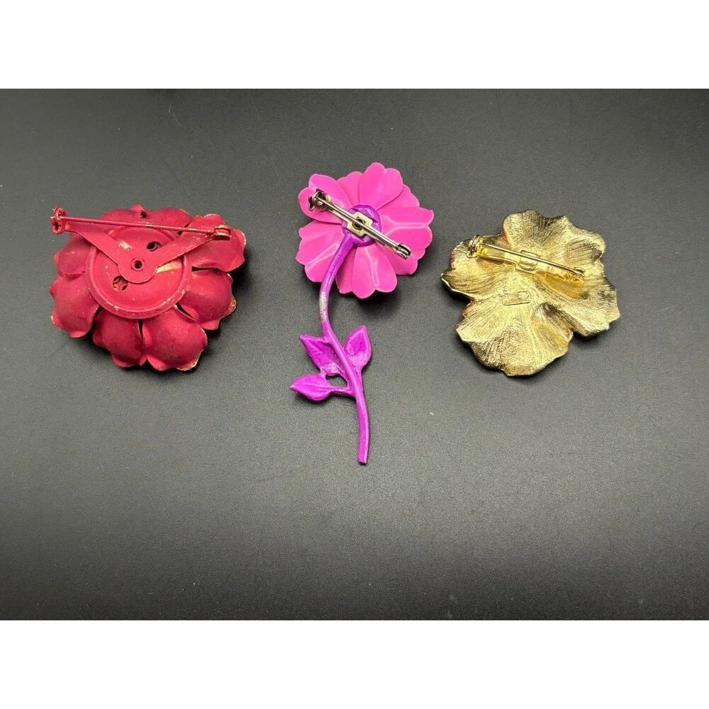 VTG 8 LARGE Flower Power Enamel Metal Brooch Pin Lot Retro 60s 70s( 1.75”-4”)